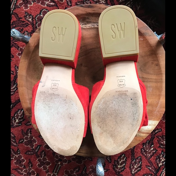 🎉H-P🎉STUART WEITZMAN Valentine’s Day ❤️ Red Suede Shoes Slides Sandals Sz 7.5M - Picture 8 of 9